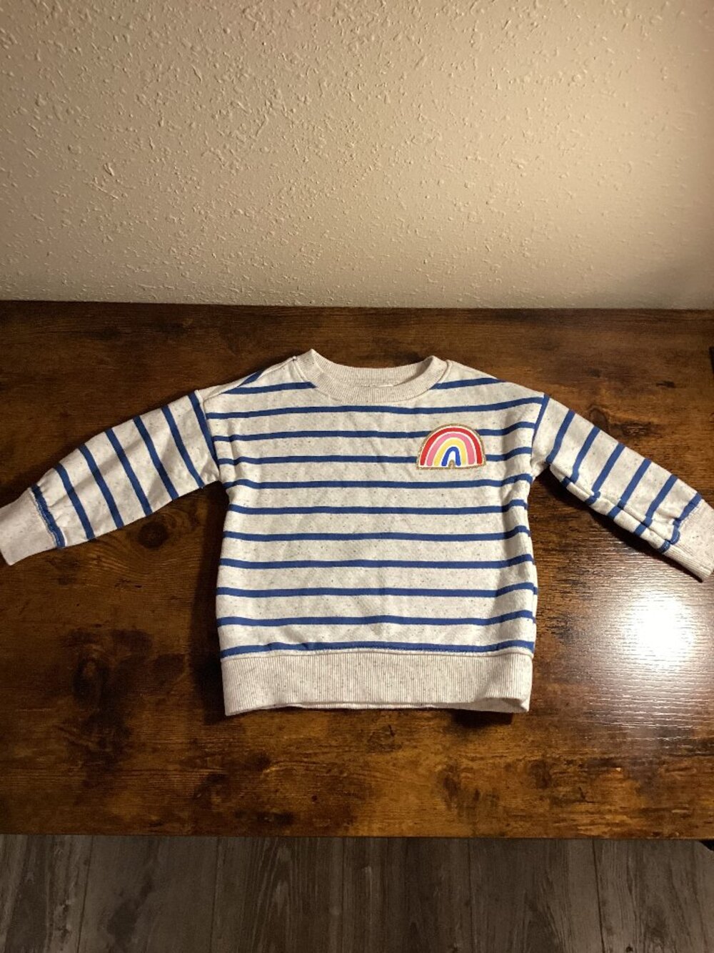 Girls Blue Striped Rainbow Patch Crewneck Sweatshirt